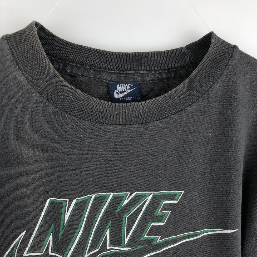 1980'S Nike Navy Tag Logo Print T-Shirt, Made in England, Men's Size M (approx.), Vintage polyester black type Vintage Second Hand