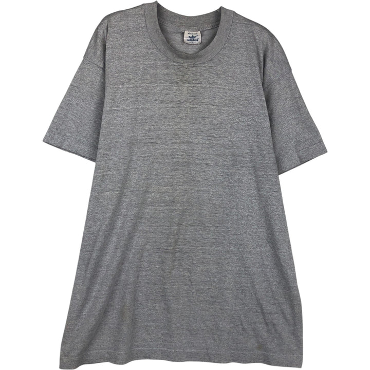 80'S Adidas Trefoil Logo Back Print T-Shirt, Made in USA, Men's XL (approx.) Vintage polyester gray type Vintage Second Hand
