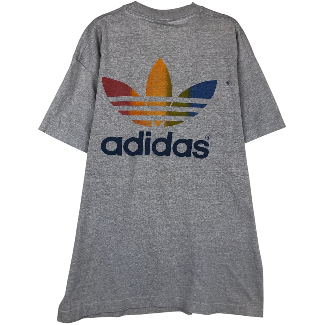 80'S Adidas Trefoil Logo Back Print T-Shirt, Made in USA, Men's XL (approx.) Vintage polyester gray type Vintage Second Hand