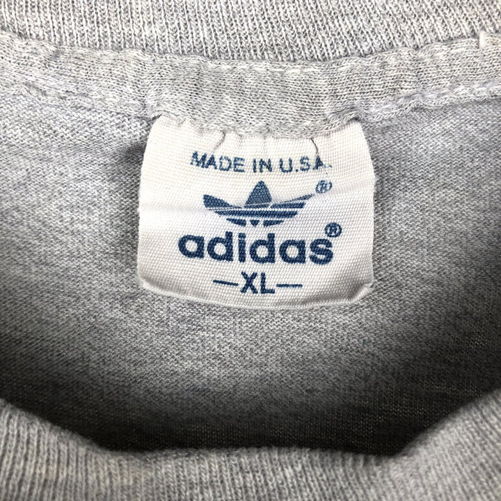 80'S Adidas Trefoil Logo Back Print T-Shirt, Made in USA, Men's XL (approx.) Vintage polyester gray type Vintage Second Hand