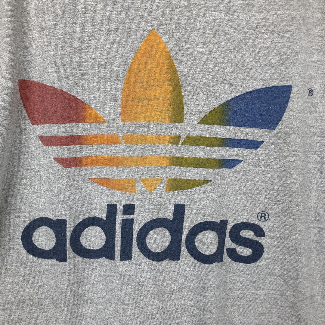 80'S Adidas Trefoil Logo Back Print T-Shirt, Made in USA, Men's XL (approx.) Vintage polyester gray type Vintage Second Hand