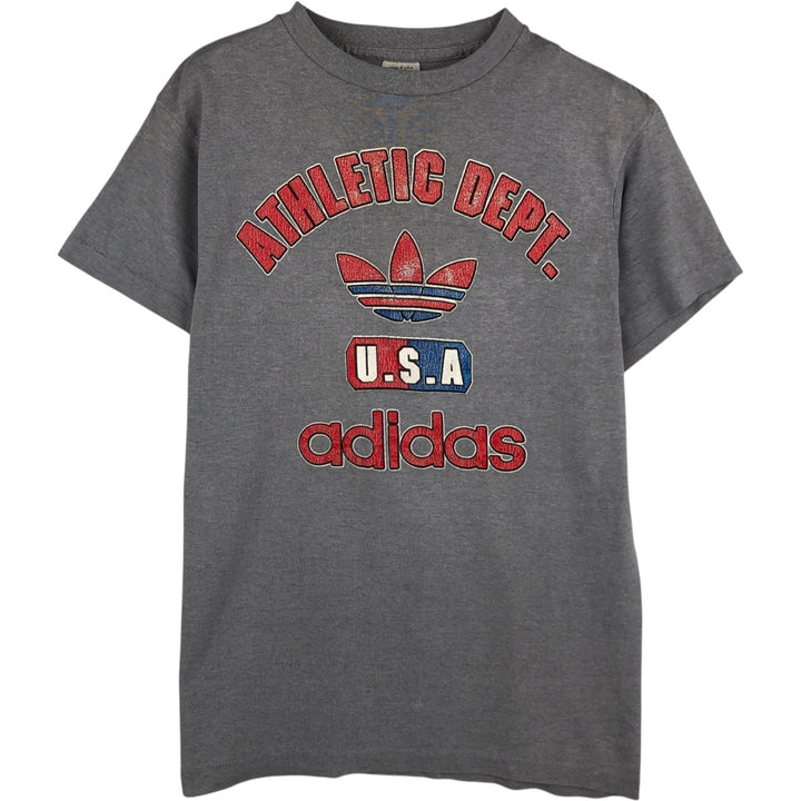 80'S Adidas Trefoil Logo Print T-Shirt, Made in USA, Men's Size M (approx.), Vintage cotton gray type Vintage Second Hand