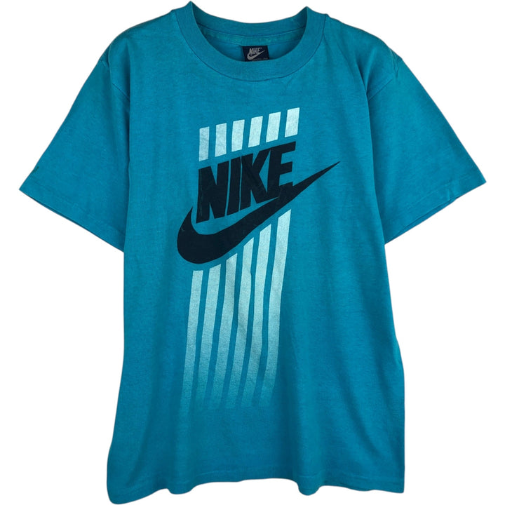 1980'S Nike Navy Tag Logo Print T-Shirt, Made in England, Men's Size M (approx.), Vintage cotton Blue type light blue Vintage Second Hand