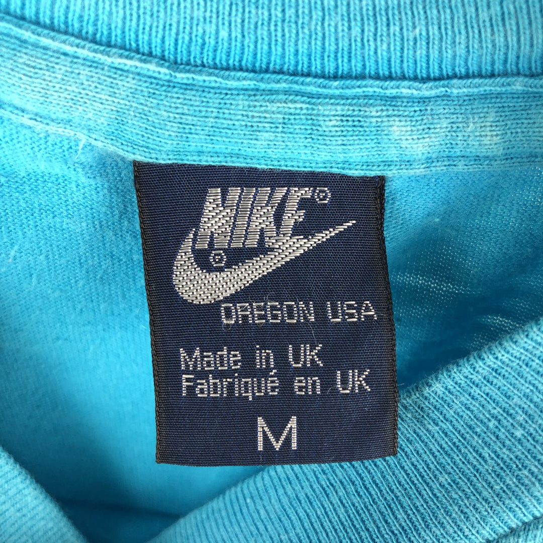 1980'S Nike Navy Tag Logo Print T-Shirt, Made in England, Men's Size M (approx.), Vintage cotton Blue type light blue Vintage Second Hand