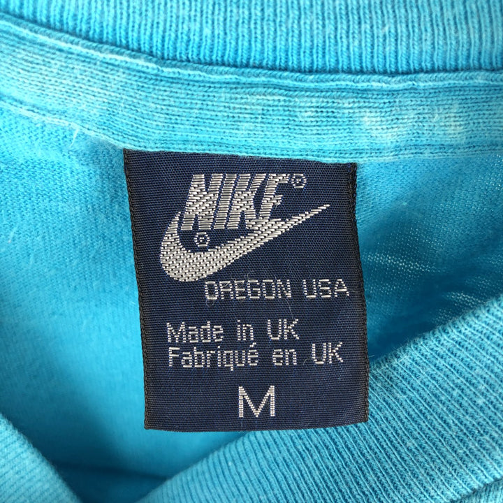 1980'S Nike Navy Tag Logo Print T-Shirt, Made in England, Men's Size M (approx.), Vintage cotton Blue type light blue Vintage Second Hand