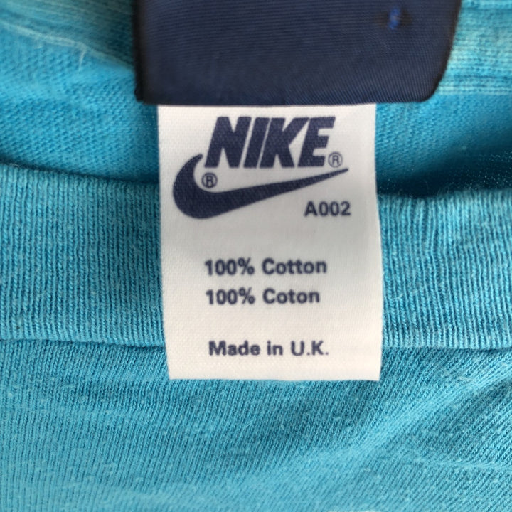 1980'S Nike Navy Tag Logo Print T-Shirt, Made in England, Men's Size M (approx.), Vintage cotton Blue type light blue Vintage Second Hand
