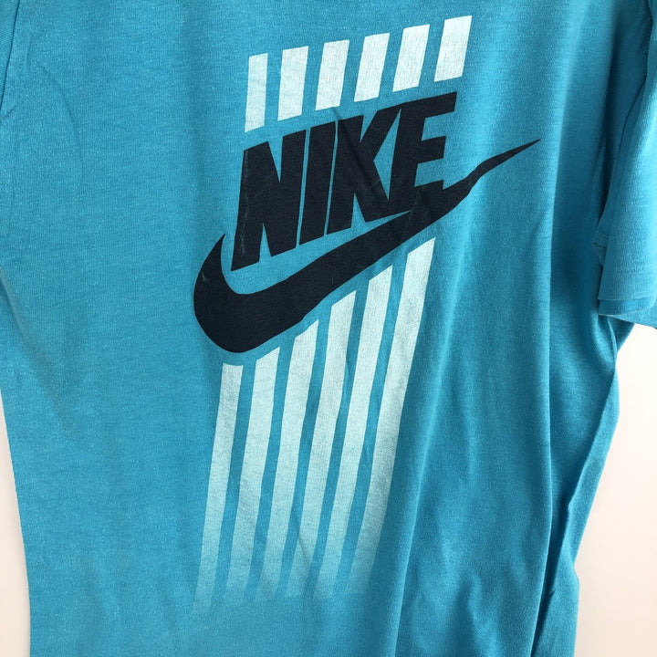1980'S Nike Navy Tag Logo Print T-Shirt, Made in England, Men's Size M (approx.), Vintage cotton Blue type light blue Vintage Second Hand
