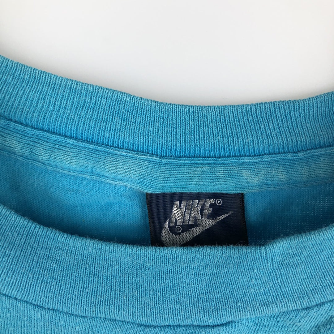 1980'S Nike Navy Tag Logo Print T-Shirt, Made in England, Men's Size M (approx.), Vintage cotton Blue type light blue Vintage Second Hand