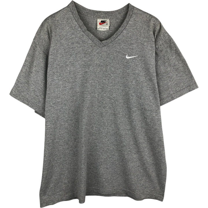 90'S Nike V-neck one-point logo T-shirt, made in the USA, men's size L, vintage cotton white type Vintage Second Hand