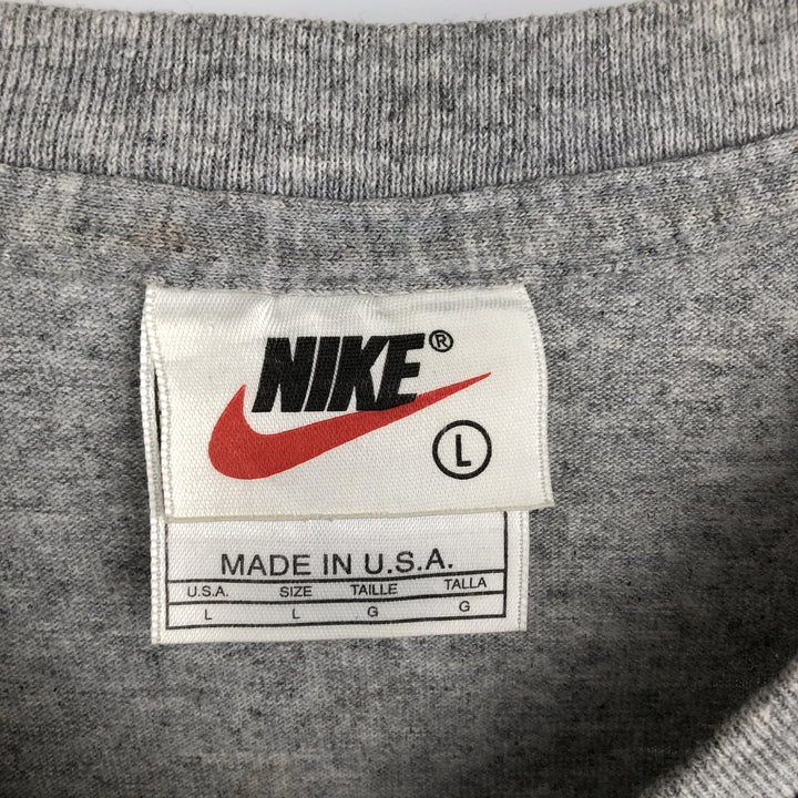 90'S Nike V-neck one-point logo T-shirt, made in the USA, men's size L, vintage cotton white type Vintage Second Hand