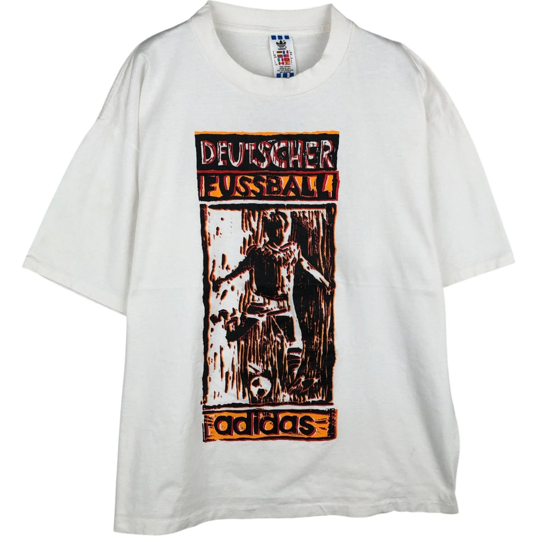 90'S Adidas logo print T-shirt, made in USA, men's size L, vintage cotton white type Vintage Second Hand