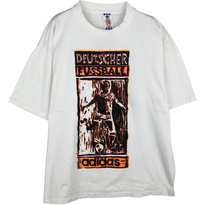 90'S Adidas logo print T-shirt, made in USA, men's size L, vintage cotton white type Vintage Second Hand