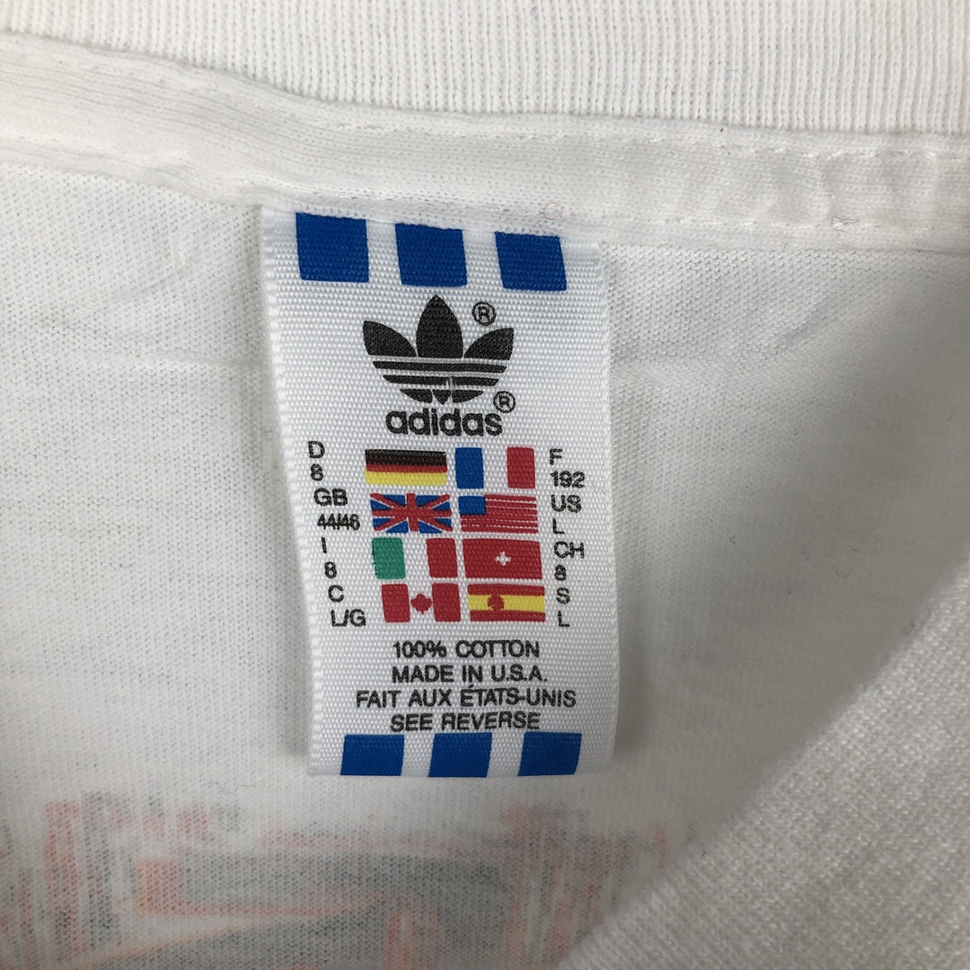 90'S Adidas logo print T-shirt, made in USA, men's size L, vintage cotton white type Vintage Second Hand