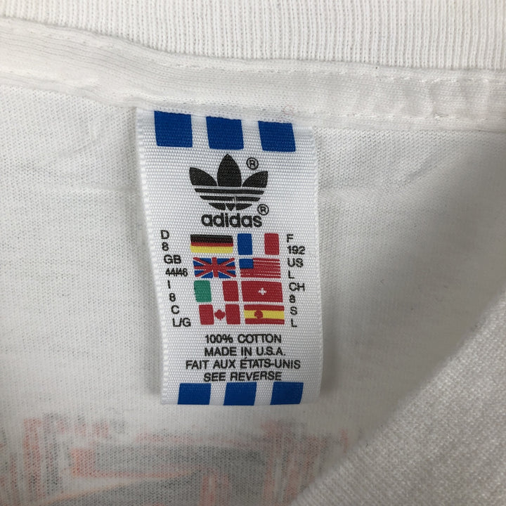 90'S Adidas logo print T-shirt, made in USA, men's size L, vintage cotton white type Vintage Second Hand