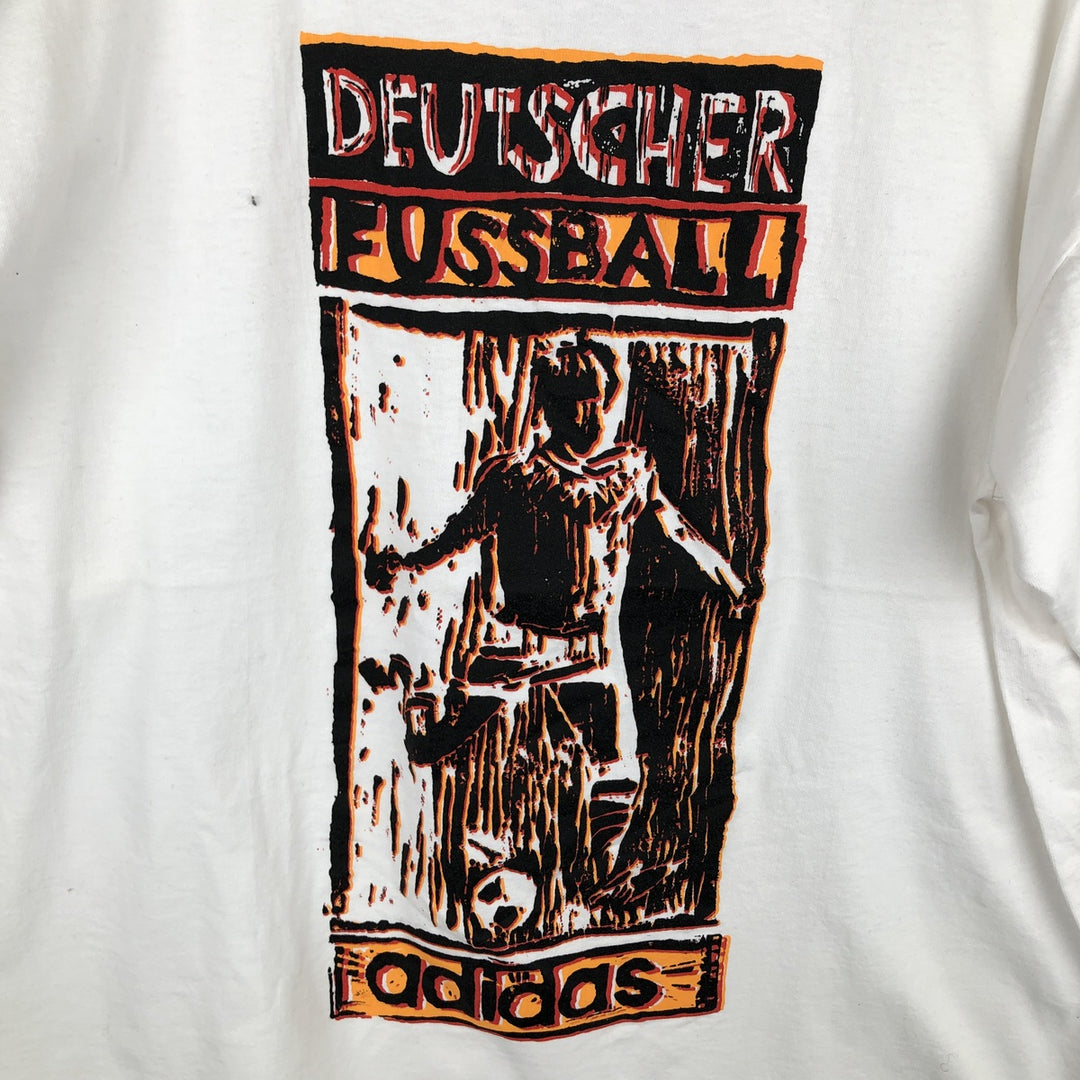 90'S Adidas logo print T-shirt, made in USA, men's size L, vintage cotton white type Vintage Second Hand