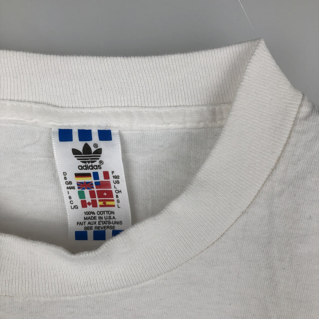 90'S Adidas logo print T-shirt, made in USA, men's size L, vintage cotton white type Vintage Second Hand
