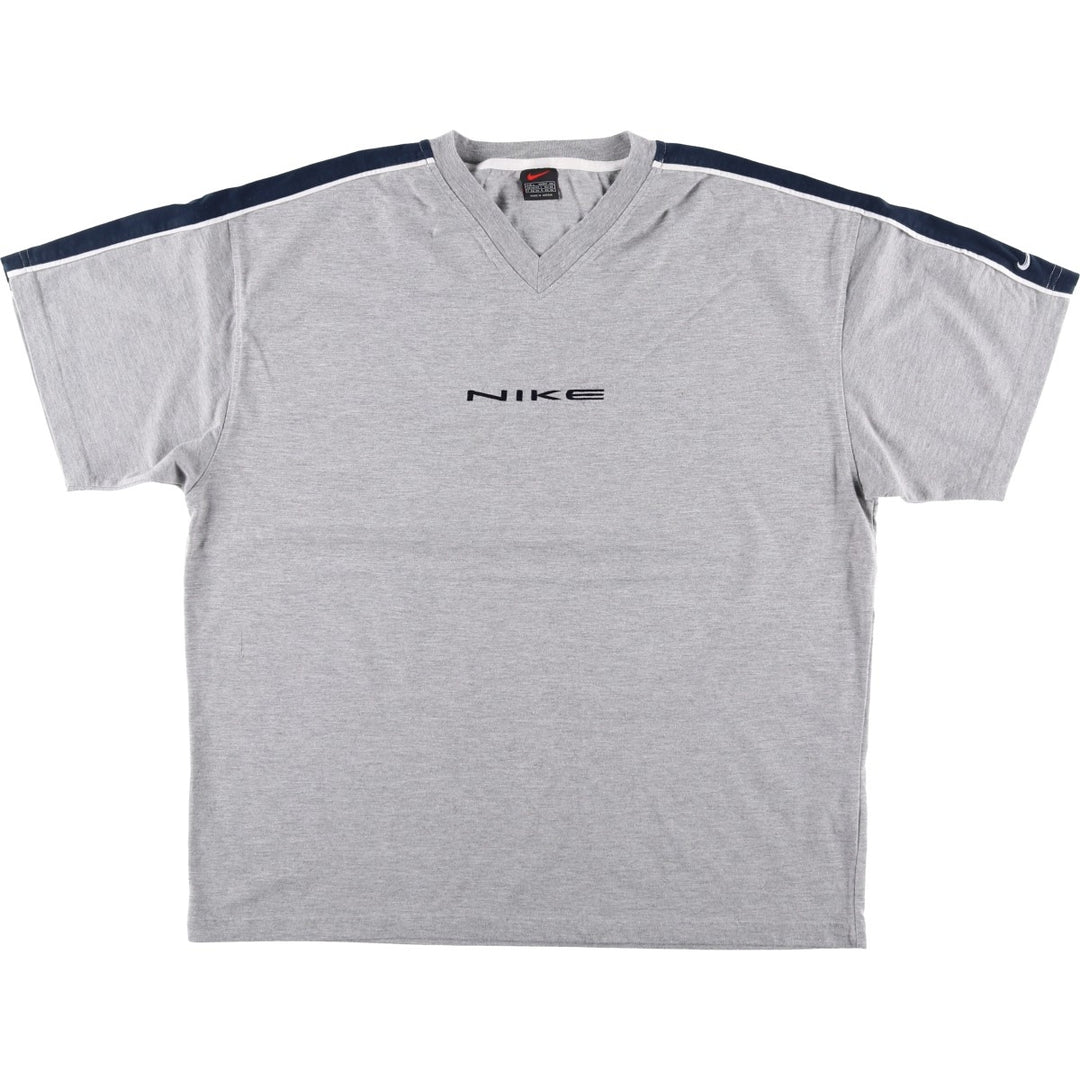 90'S Nike V-neck logo t-shirt, men's size L equivalent, vintage. unclear gray type Vintage Second Hand