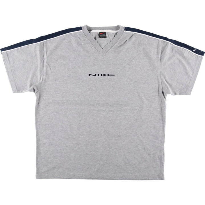 90'S Nike V-neck logo t-shirt, men's size L equivalent, vintage. unclear gray type Vintage Second Hand