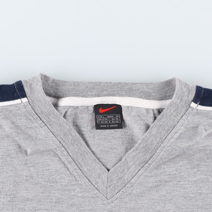 90'S Nike V-neck logo t-shirt, men's size L equivalent, vintage. unclear gray type Vintage Second Hand