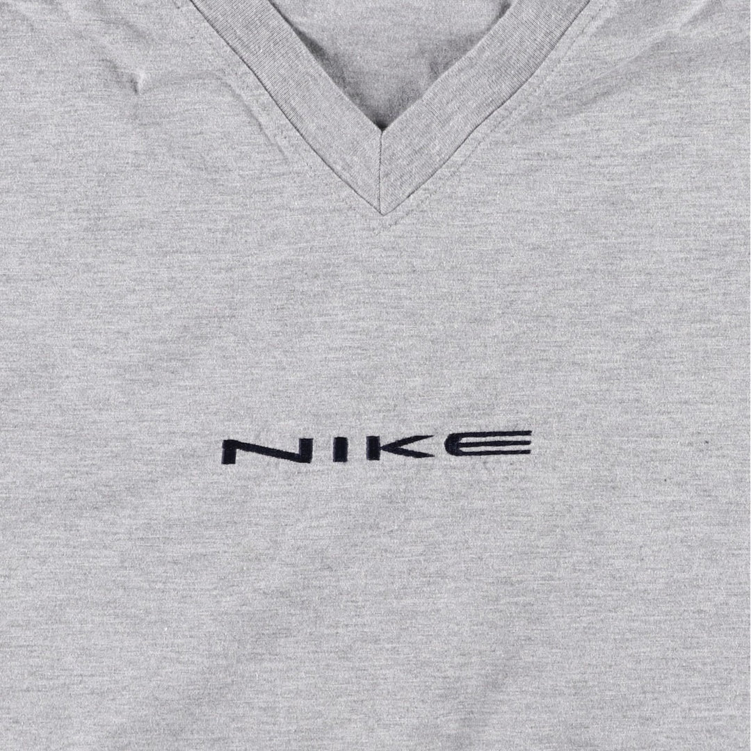 90'S Nike V-neck logo t-shirt, men's size L equivalent, vintage. unclear gray type Vintage Second Hand