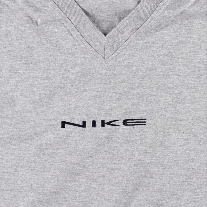 90'S Nike V-neck logo t-shirt, men's size L equivalent, vintage. unclear gray type Vintage Second Hand