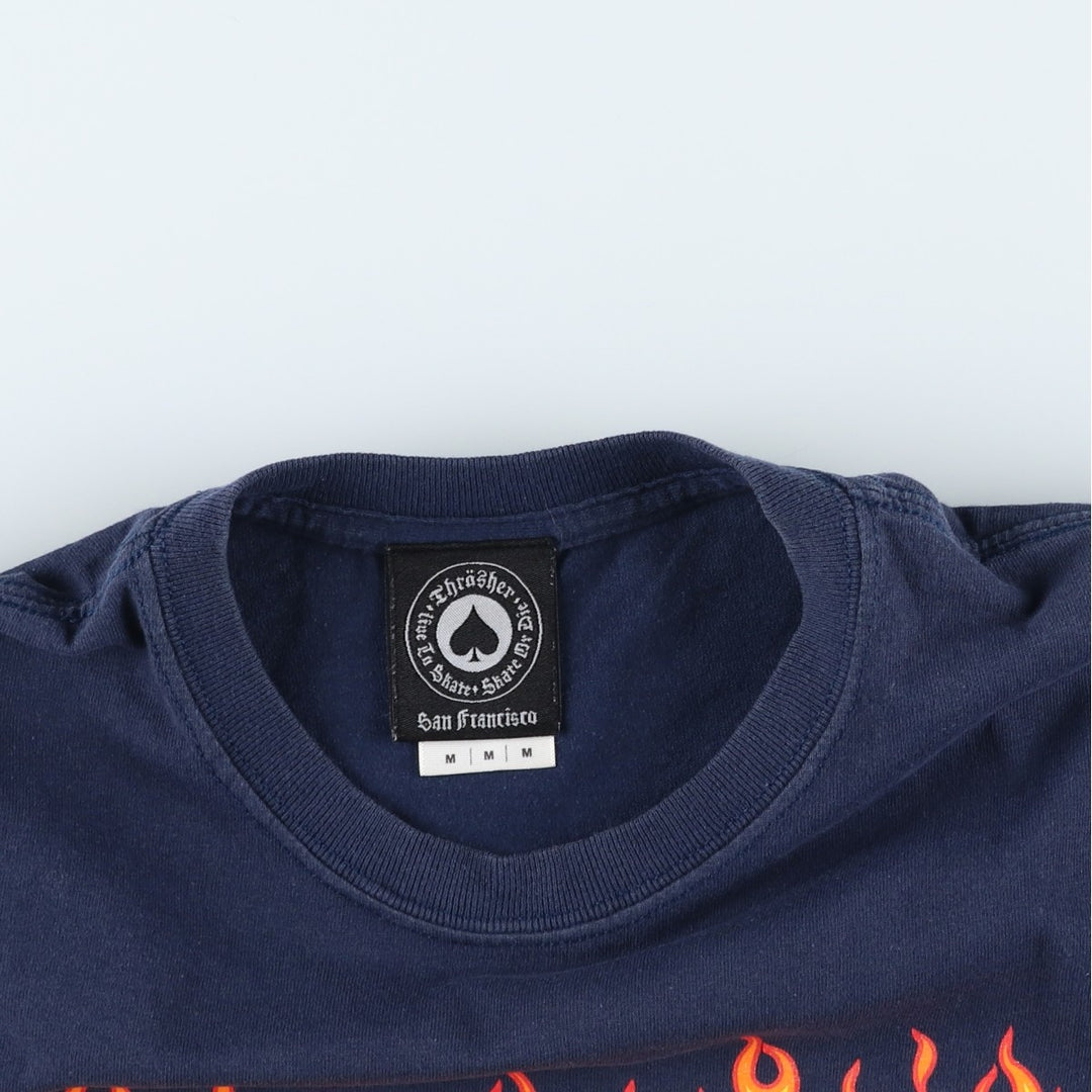 Thrasher Fire Pattern Surf Skate T-Shirt, Men's M cotton black type Vintage Second Hand