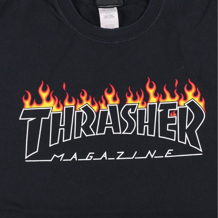 Thrasher Fire Pattern Surf Skate T-Shirt, Men's M cotton black type Vintage Second Hand