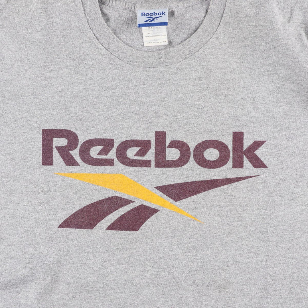 Reebok logo print T-shirt, made in USA, men's size XL. cotton gray type Vintage Second Hand