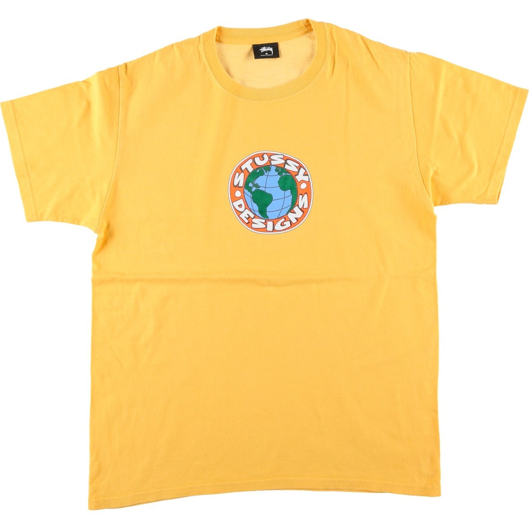 STUSSY surf skate T-shirt, size M for men cotton yellow type Vintage Second Hand