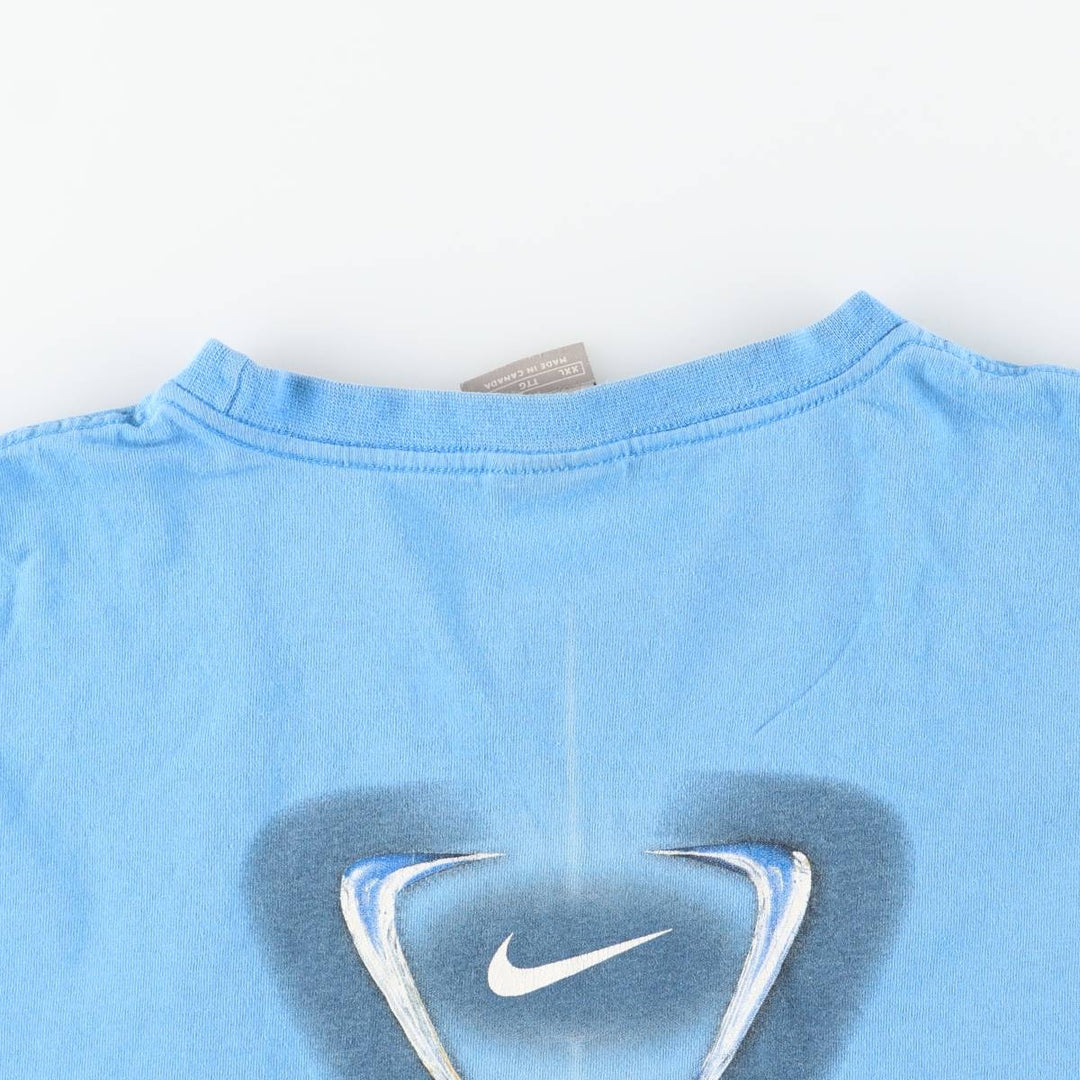 2000'S Nike logo print T-shirt, made in Canada, men's size XXL equivalent. cotton Blue type light blue Vintage Second Hand