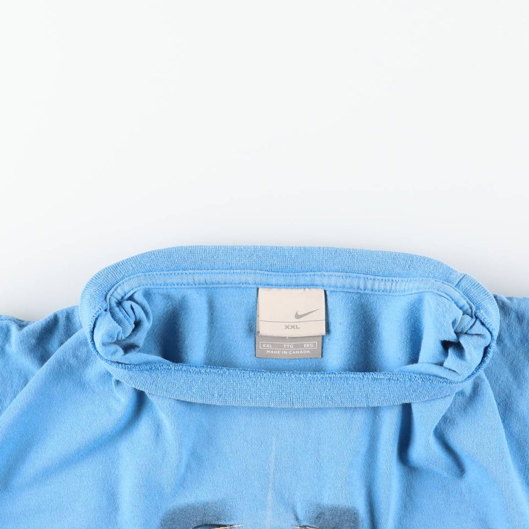 2000'S Nike logo print T-shirt, made in Canada, men's size XXL equivalent. cotton Blue type light blue Vintage Second Hand