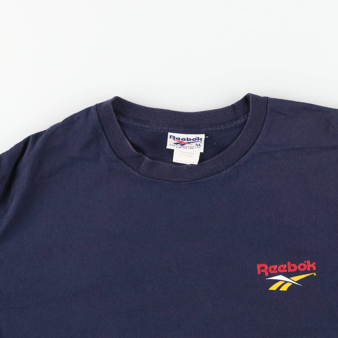 90'S Reebok Logo Print T-Shirt Made in USA Men's XL Vintage cotton navy blue type Vintage Second Hand