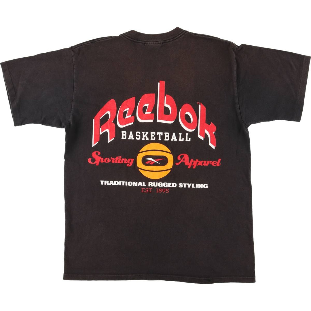 90'S Reebok Logo Print T-Shirt Made in USA Men's L Size Vintage cotton black type Vintage Second Hand