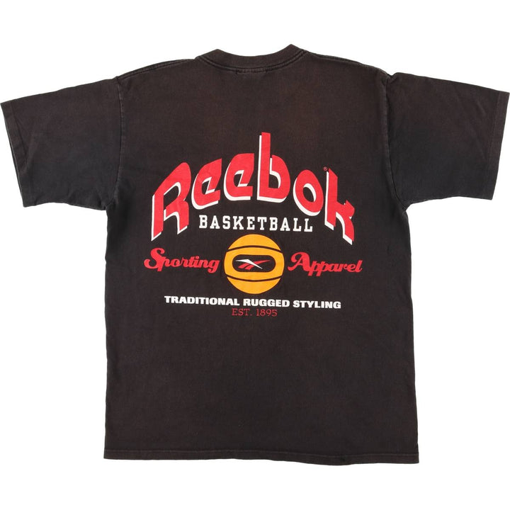 90'S Reebok Logo Print T-Shirt Made in USA Men's L Size Vintage cotton black type Vintage Second Hand