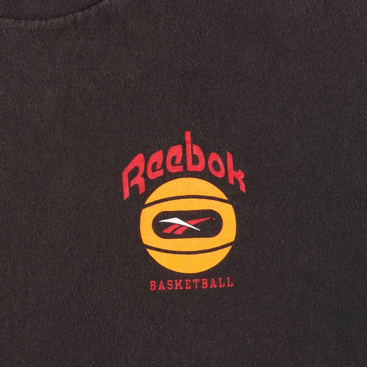 90'S Reebok Logo Print T-Shirt Made in USA Men's L Size Vintage cotton black type Vintage Second Hand