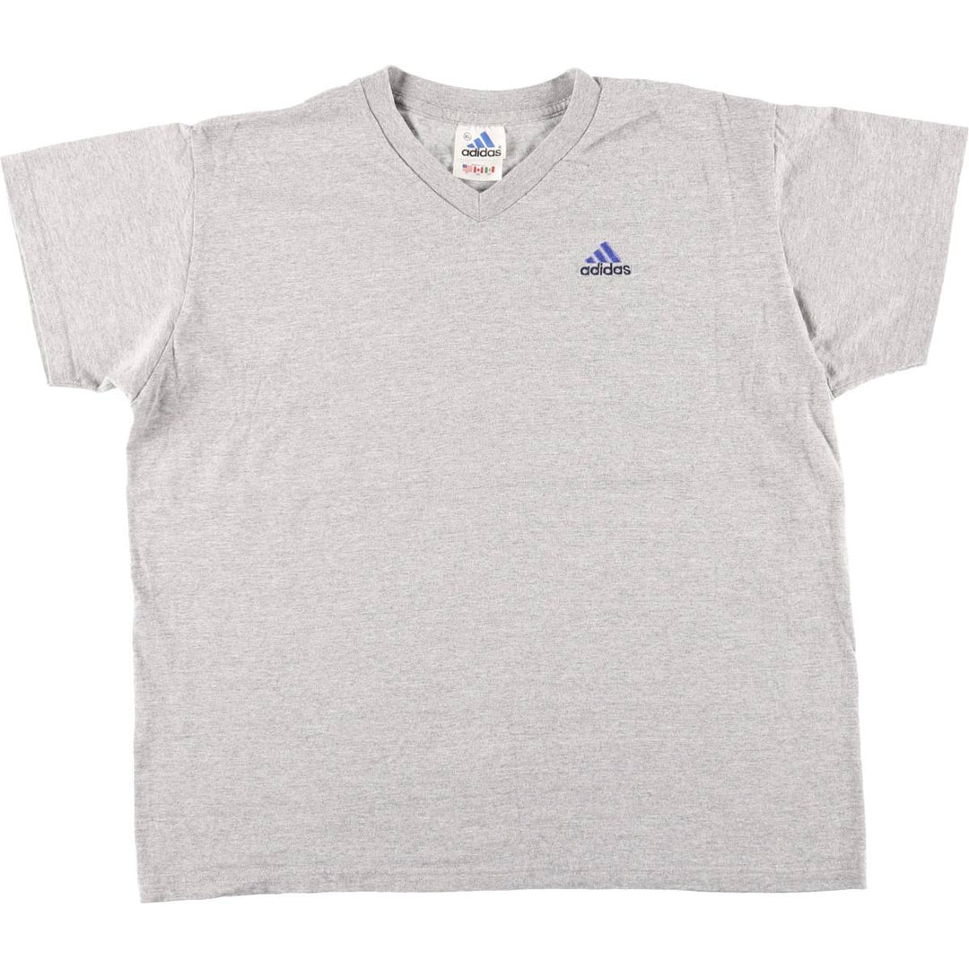 90s-00'S Adidas V-neck T-shirt with a single logo, made in USA, men's size XL equivalent, vintage. cotton gray type Vintage Second Hand