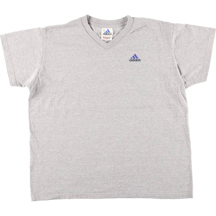 90s-00'S Adidas V-neck T-shirt with a single logo, made in USA, men's size XL equivalent, vintage. cotton gray type Vintage Second Hand