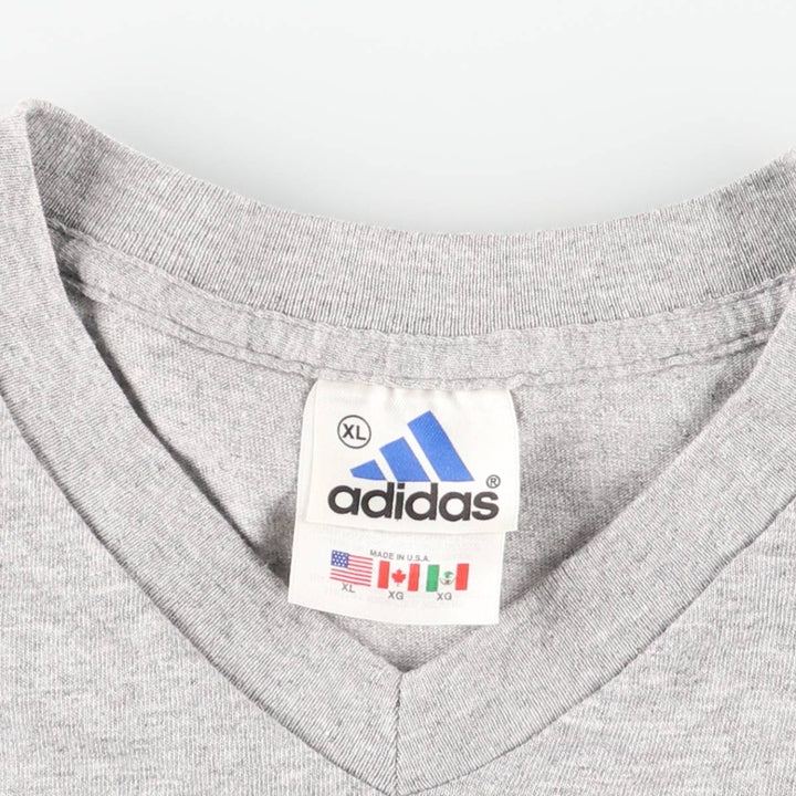 90s-00'S Adidas V-neck T-shirt with a single logo, made in USA, men's size XL equivalent, vintage. cotton gray type Vintage Second Hand