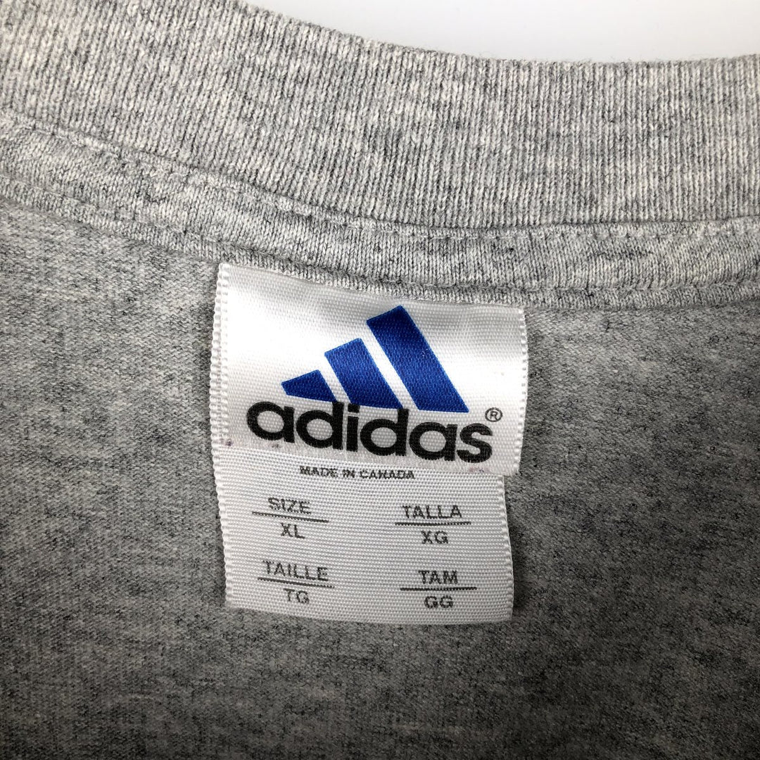 90'S Adidas logo print t-shirt, made in Canada, men's size XL equivalent, vintage. cotton gray type Vintage Second Hand