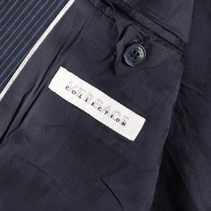 Versace Stripe Pattern Wool Tailored Jacket, Men's Size L (approx.) wool navy blue type Vintage Second Hand