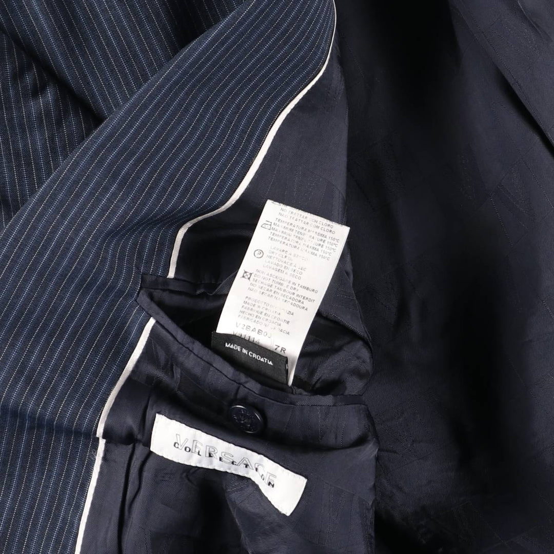 Versace Stripe Pattern Wool Tailored Jacket, Men's Size L (approx.) wool navy blue type Vintage Second Hand