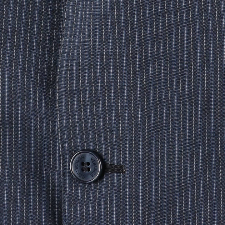 Versace Stripe Pattern Wool Tailored Jacket, Men's Size L (approx.) wool navy blue type Vintage Second Hand