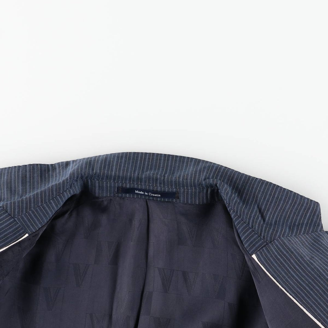Versace Stripe Pattern Wool Tailored Jacket, Men's Size L (approx.) wool navy blue type Vintage Second Hand
