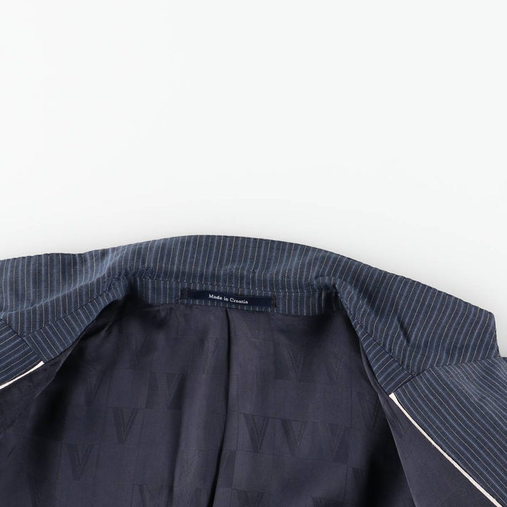 Versace Stripe Pattern Wool Tailored Jacket, Men's Size L (approx.) wool navy blue type Vintage Second Hand