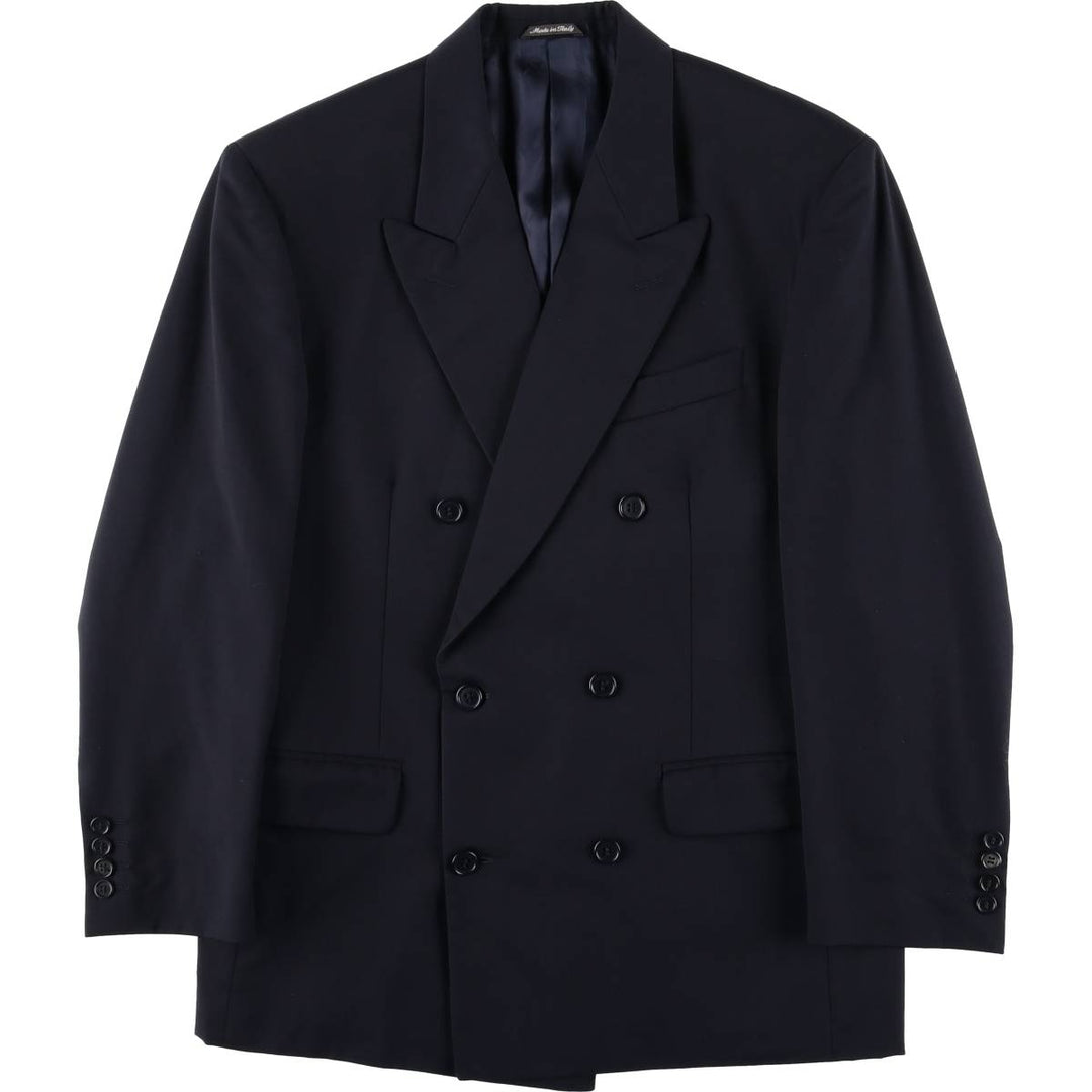 St. Michael's Marks and Spencer Double-breasted Peaked Lapel Wool Tailored Jacket, Made in Italy, Men's Size M (approx.) wool navy blue type Vintage Second Hand