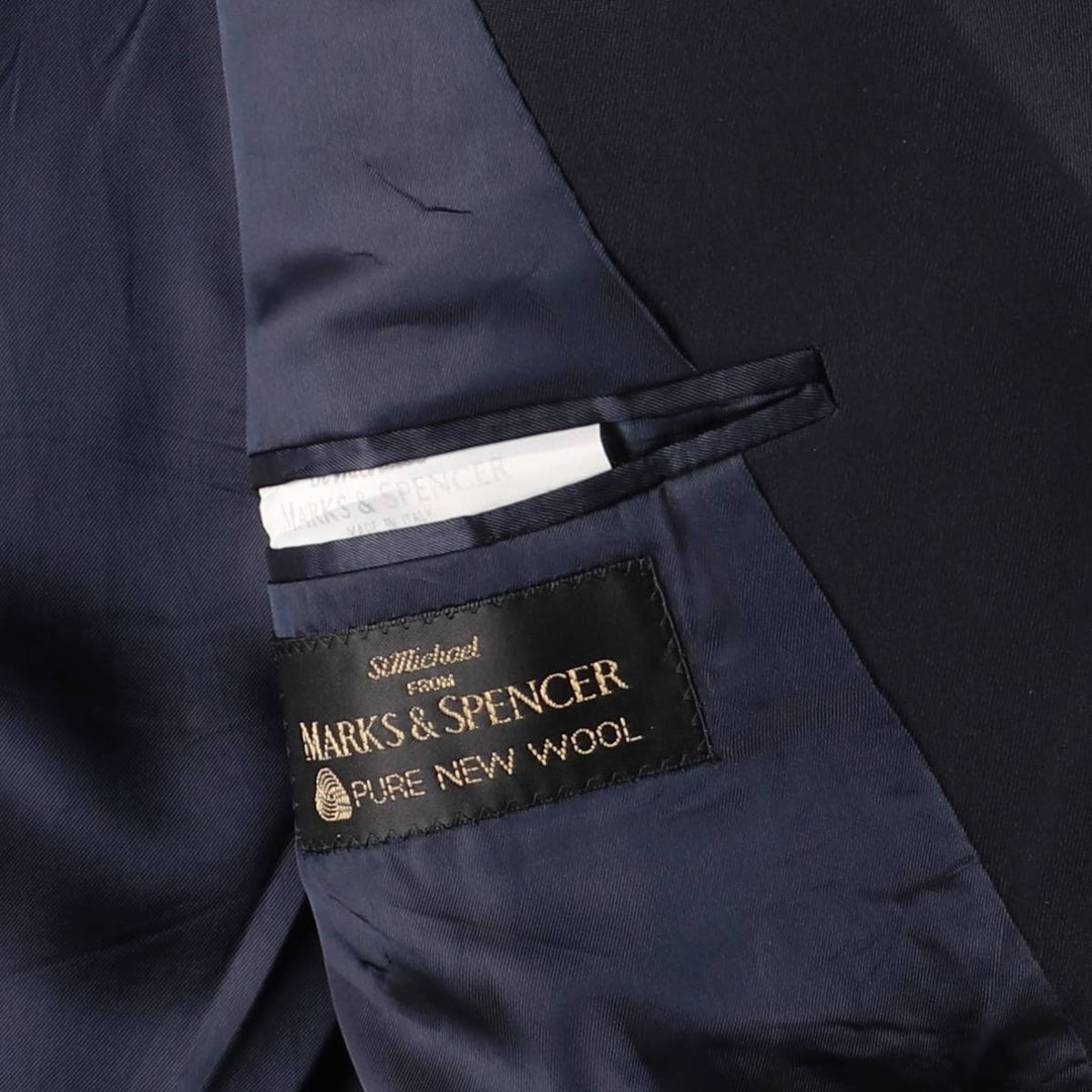 St. Michael's Marks and Spencer Double-breasted Peaked Lapel Wool Tailored Jacket, Made in Italy, Men's Size M (approx.) wool navy blue type Vintage Second Hand