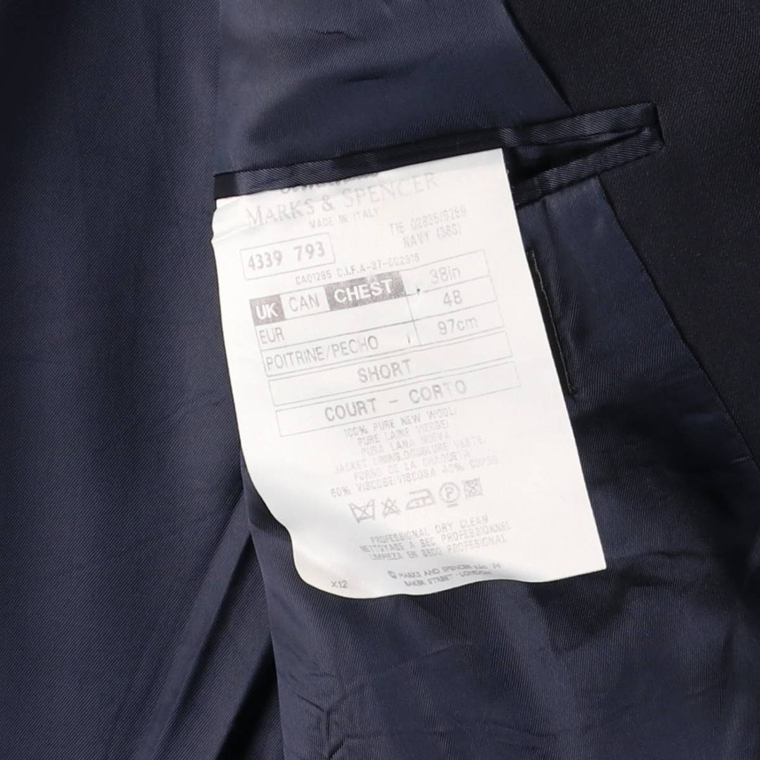 St. Michael's Marks and Spencer Double-breasted Peaked Lapel Wool Tailored Jacket, Made in Italy, Men's Size M (approx.) wool navy blue type Vintage Second Hand