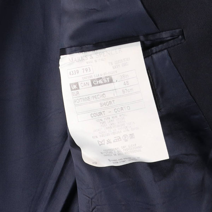 St. Michael's Marks and Spencer Double-breasted Peaked Lapel Wool Tailored Jacket, Made in Italy, Men's Size M (approx.) wool navy blue type Vintage Second Hand