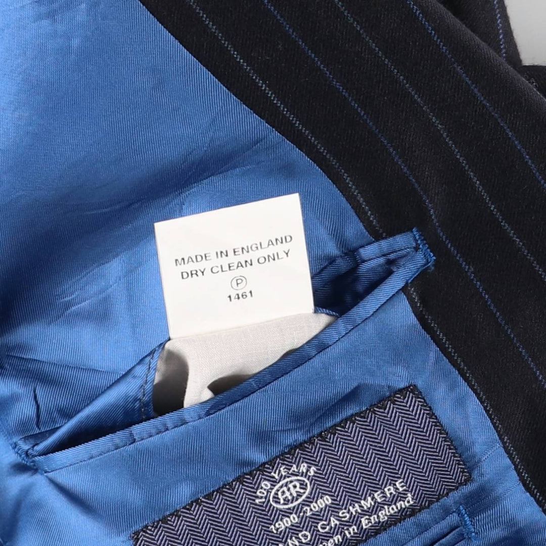 2000'S Austin Reed Stripe Pattern Cashmere Blend Double-Breasted Peaked Lapel Wool Tailored Jacket (Men's Size M) wool navy blue type Vintage Second Hand