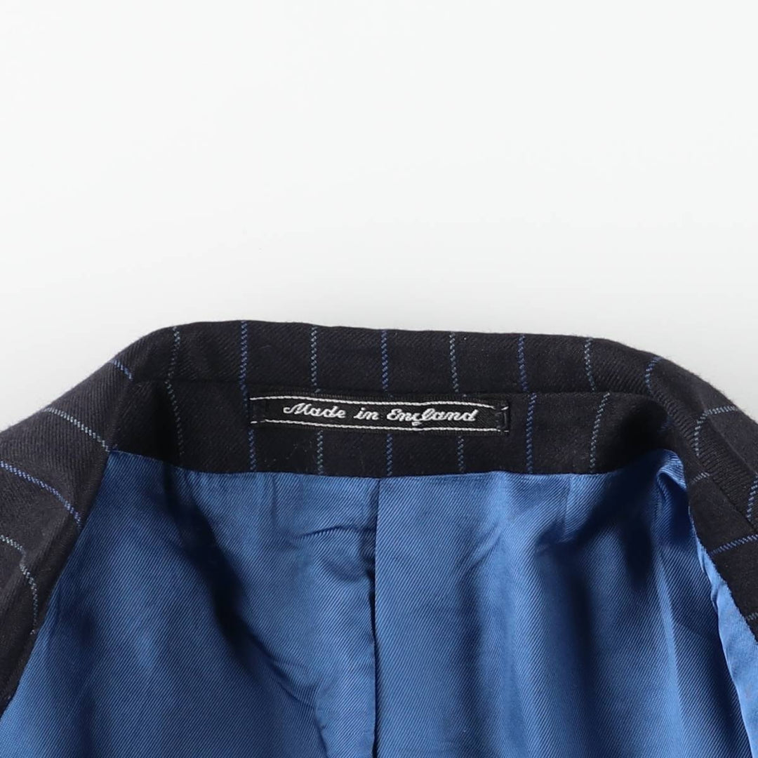 2000'S Austin Reed Stripe Pattern Cashmere Blend Double-Breasted Peaked Lapel Wool Tailored Jacket (Men's Size M) wool navy blue type Vintage Second Hand